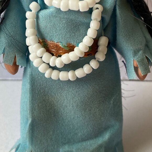 Handcrafted Native American-Inspired Doll Ornament With Beaded Necklace & Blue F - Picture 3 of 8